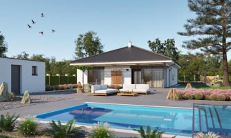 Projet de maison de famille moderne avec toit à pans. Nouvelle pour 2019. La plus petite pièce est idéale pour un usage en tant que cabinet ou garde-robe.